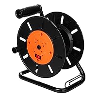 Suraielec Extension Cord Storage Reel, 15 AMP Overload Switch, 4 Outlets, Holds 100 ft 16/3, 14/3 or 75ft 12/3 Cord, Hand Crank Electric Empty Power Cord Spool, Sturdy Metal Stand, ETL Listed