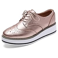 DADAWEN Women's Platform Lace-Up Wingtips Square Toe Oxfords Shoe