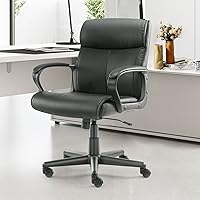 Executive Office Chair - Ergonomic Mid-Back Home Computer Desk Chair with Lumbar Support, PU Leather, Adjustable Height & Swivel