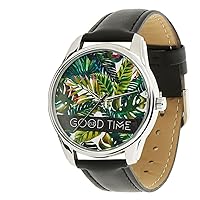 ZIZ Good Time Black Strap Watch, Quartz Analog Watch with Leather Band