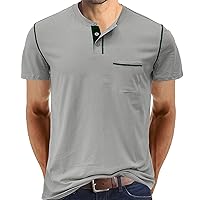 Men's Henley Short Sleeve Shirts 3 Button Down Summer Tops with Pocket Slim Fit Breathable Tees Stylish Work Tshirt