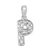 MOONEYE Initial Pendant Necklace 0.50 CTW Natural Slice Polki Diamond Platinum Plated 925 Sterling Silver P Letter Alphabet Pendant