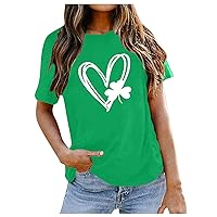 Womens Tops St. Patrick's Day Graphic Green Top Mock Neck Short Sleeve Tee Soft Womens Oversized Sweatshirts