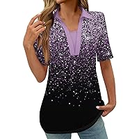 Crop Tops for Women,Workout Tops for Women Polo Shirts V Neck Short Sleeve Geometry Printed Blouse Fashion Casual Golf Shirts Womens Short Sleeve Dressy Tops
