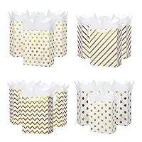 QIELSER Gift Bags Medium Size with Tissue Paper, 4 Designs Gold Foil Small Gift Bags with Handles for Shopping, Birthday, Party Favor, Wedding, Baby Shower, Christmas, Craft-12 Pack-7