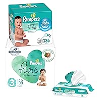 Pure Protection Disposable Baby Diapers Size 3, One Month Supply (168 Count) with Aqua Pure Baby Wipes, 6X Pop-Top Packs (336 Count)