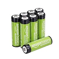 Amazon Basics 8 Pack AA Performance-Capacity 2,000 mAh Rechargeable Batteries, Pre-Charged, can be recharged 250+ times