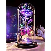 DEEMEI Mothers Day Rose Gifts for Mom,Rose Gifts for Women,Women Birthday Glass Rose Gifts,Light Up Rose Flowers in Glass Dome,Colorful Purple Flower Rose Mom Gifts for Her Wife