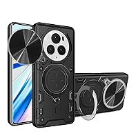 Case for Honor Magic 6 Pro 5G,Military Grade Flashing [Built-in Kickstand] Magnetic Rotate Ring Holder Heavy Duty TPU+PC Shockproof Protect Phone Case for Honor Magic 6 Pro 5G (Black)