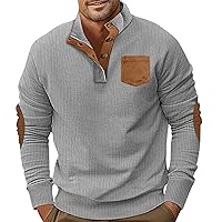 Men's Sweatshirts Fashion Vintage Corduroy Clothing Slim Long Sleeve Button Stand Collar Patchwork Pullover Sweater