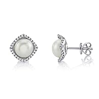 SERAFINA ❤️ Womens Earrings and Pendant Necklace Set in 925 Sterling Silver with Cultured Button Pearl and White Sapphire