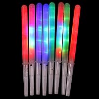 LED Foam Sticks, 10pcs 11inch Colorful Light up Cotton Candy Sticks, Reusable Safety Flashing Glow Wands for Birthday, Wedding, Christmas Party