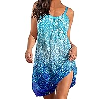 Womens Spaghetti Strap Print Dress Slim Fit Comfortable Casual Summer Beach Dress 2023 Sexy Sleeveless Dresses