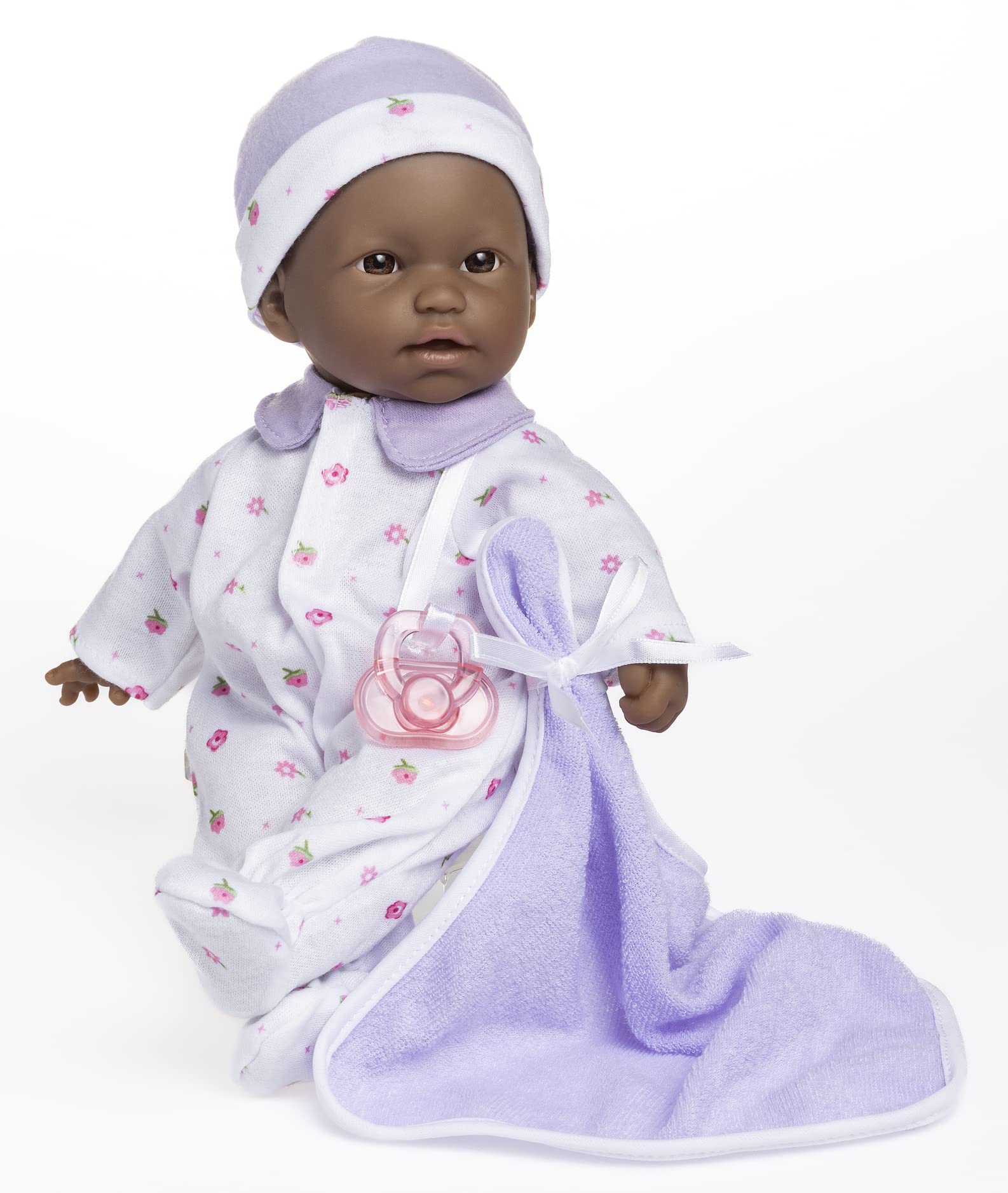 JC Toys La Baby Boutique African American 11 inch Small Soft Body Baby Doll dressed in Purple for Children 12 Months and older