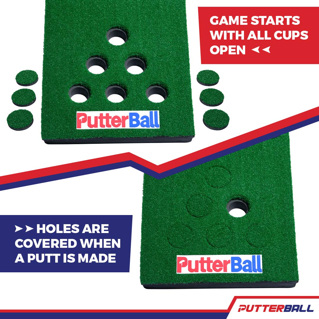 PutterBall Golf Pong Game Set The Original - Includes 2 Putters, 2 Golf Balls, Green Putting Pong Golf Mat & Golf Hole Covers - Best Backyard Party Golf Game Set