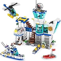 City Police Station Building STEM Toys Set with Police Boat, Helicopter, Kayaks, Police Station Mobile Command Center Building Blocks Kit for Kids Boys Girls Aged 6 7 8 9 10 11 12+ (803 Pieces)