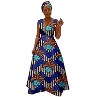 African Dresses for Women Dashiki Vintage Summer Print Long Dresses with Headwrap Bazin Riche Party Vestidos