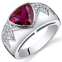 PEORA Created Ruby Museum Ring Sterling Silver Trillion Cut 2.50 Carats Sizes 5 to 9