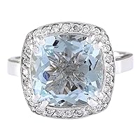 4.63 Carat Natural Blue Aquamarine and Diamond (F-G Color, VS1-VS2 Clarity) 14K White Gold Cocktail Ring for Women Exclusively Handcrafted in USA