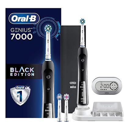 Electric Toothbrush, Oral-B 7000 SmartSeries Black Electronic Power Rechargeable Toothbrush with Bluetooth Connectivity Powered by Braun , 8 Piece Set