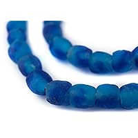 TheBeadChest African Recycled Glass Beads, Strand, for Jewelry Making, Home Decor, Handmade in Ghana (9mm, Aqua Swirl)
