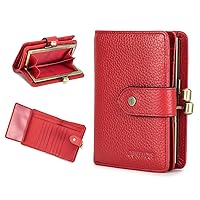 Contact's Womens Kiss Lock Wallet Small Leather Kiss Clasp Coin Purse Card Holder Bifold Rfid Wallet for Women with Photo Window (Red)