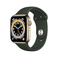 Apple Watch Series 6 (GPS + Cellular, 44mm) - Gold Stainless Steel Case with Cyprus Green Sport Band (Renewed)