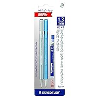 Staedtler triplus micro 1.3mm Lead Retractable Mechanical Pencil with Twist Eraser, 6 refills, 2-Pack, 77413SBKA6, Model: 77413SBKA6ST