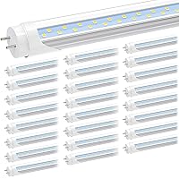 JESLED T8 4FT LED Type B Light Bulbs, 24W 6000K-6500K, 3000LM, T12 4 Foot LED Tubes Replacement for Fluorescent Fixtures, Clear, Dual Ended Power, Remove Ballast, Garage Warehouse Shop Lights(25-Pack)
