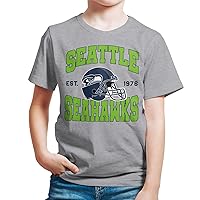 Junk Food Clothing x NFL - Seattle Seahawks - Team Helmet - Kids Short Sleeve T-Shirt for Boys and Girls - Size Medium