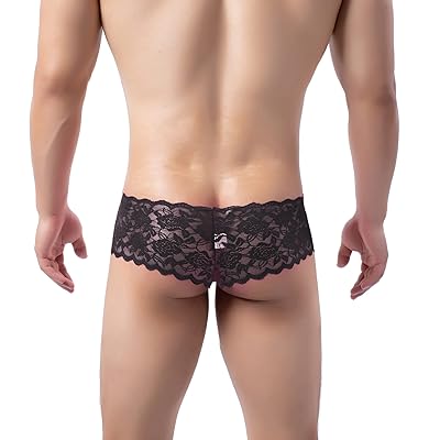 QiaTi Mens lace Panties Sexy Sissy Underwear Transparent Briefs Breathable  Printed Pouch