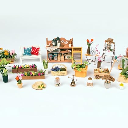 ROBOTIME DIY Miniature Dollhouse Kit Garden House with Furniture Sets Best Birthday Gifts for Adults