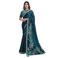 Traditional Indian Women Crepe Satin Silk With Sequins Saree & Blouse Muslim Sari 3514