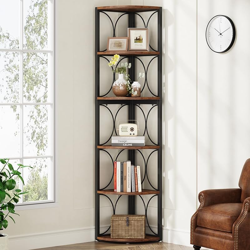 5-Tier / 6-Tier Corner Shelf, Small Corner Bookshelf Storage Rack