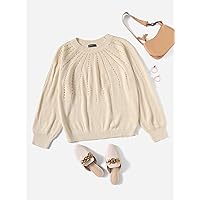 Casual Ladies Comfortable Plus Size Sweater Plus Pointelle Knit Lantern Sleeve Sweater Leisure Perfect Comfortable Eye-catching (Color : Beige, Size : X-Large)