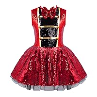 CHICTRY Kids Girls Sleeveless Circus Ringmaster Costume Christmas Performance Leotard Dress Outfit Set 01 Red 14 Years