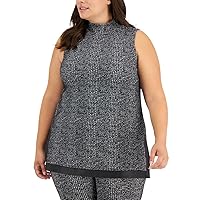 Anne Klein Women's Plus Size Glen Plaid Combo Mod Mockneck