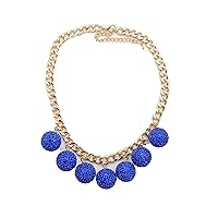 Women Dressy Style Fashion Jewelry Gold Metal Chain Necklace Bling Blue Ball 80's Disco Dance Party