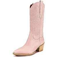 MUCCCUTE Women's Cowgirl Boots Embroidered Cowboy Boots Chunky Block Heel Western Boots Vintage Wide-calf Boot