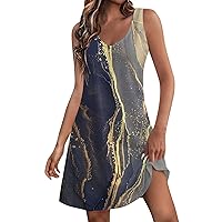 Party Sleeless Drawstring Dress Womans Mother's Day Sexy V Neck Thin Tank Women Breathable Slip Printed Slim Blue S