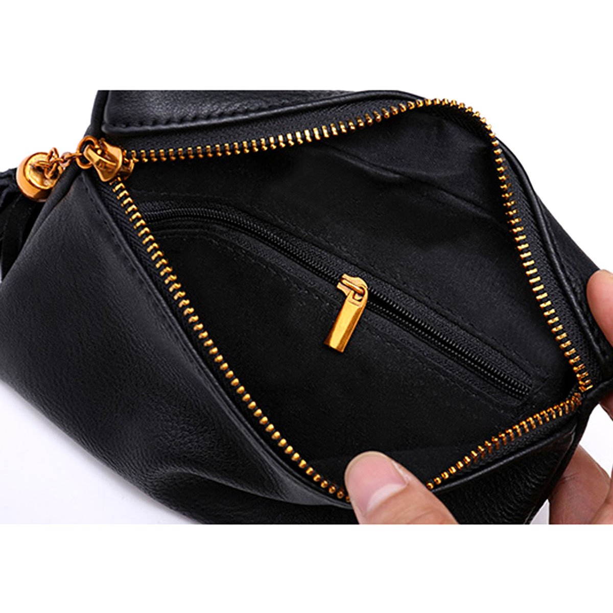 Rebecca Women Girls PU Leather Fanny Pack Casual Waist Bag Tassels Cell Phone Pocket with Removable Belt