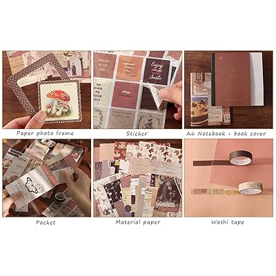 Draupnir Vintage Aesthetic Scrapbook Kit(346pcs), Bullet Junk Journal Kit  with Journaling/Scrapbooking Supplies, Stationery, A6 Grid Notebook Graph