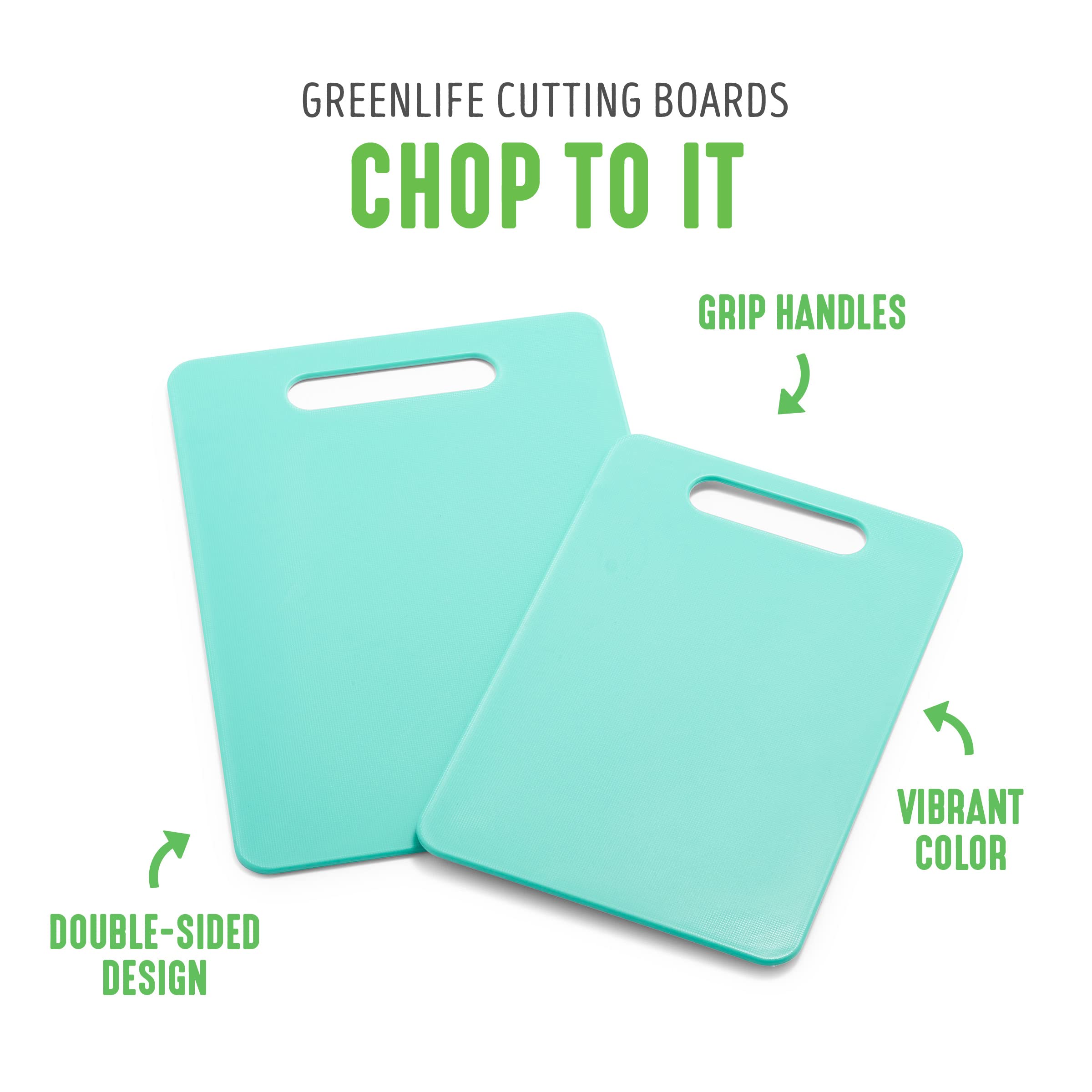 GreenLife 2 Piece Cutting Board Kitchen Set, Dishwasher Safe, Extra Durable, Turquoise, 13.6 x 9.5 x 0.4 inches