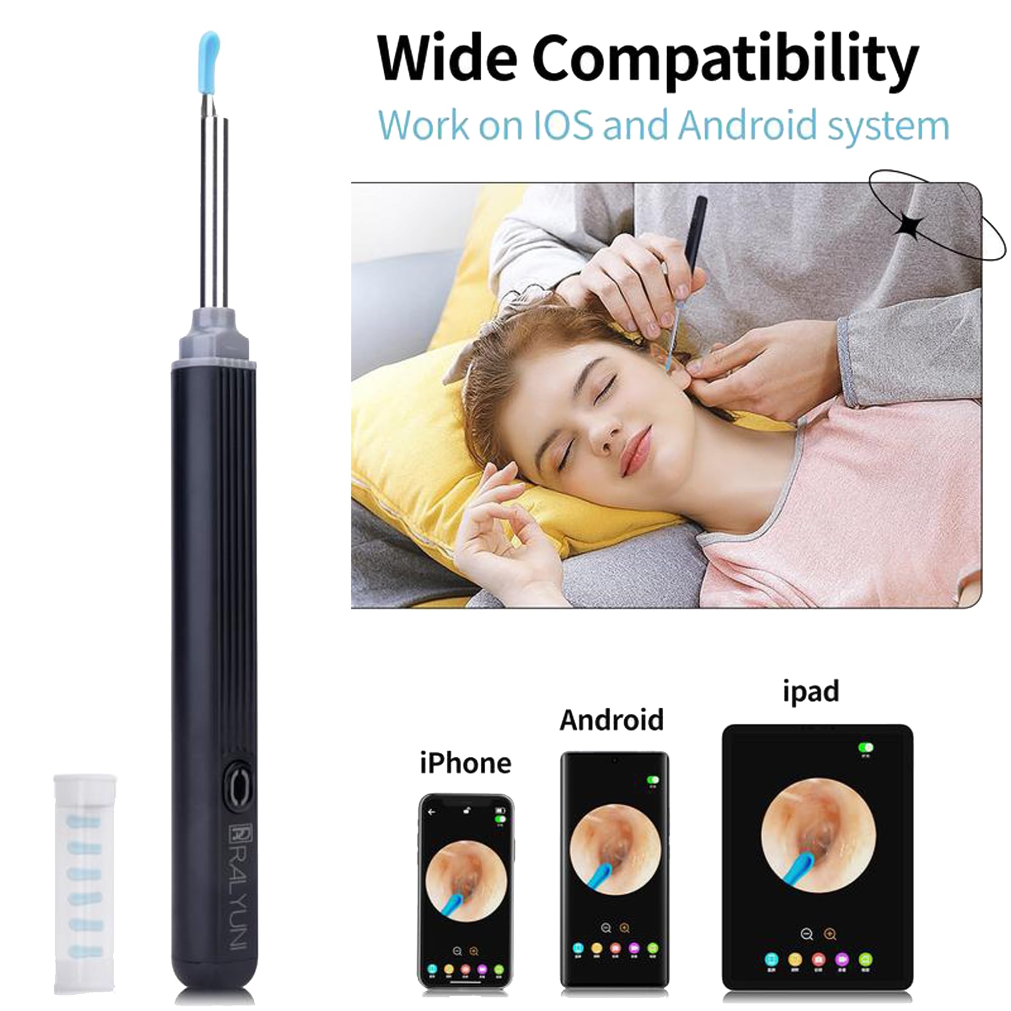Ear Wax Removal with Camera, Earwax Remover Tool,1080 HD Wireless Ear Otoscope with 6 LED Lights Ear Wax Removal Kit for iPhone, iPad & Android Smart Phone