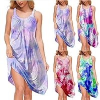 Beach Dresses for Women 2024 Casual Spaghetti Strap Tropical Cover-ups Graphic Dress Floral Trendy Vacation Beachwear