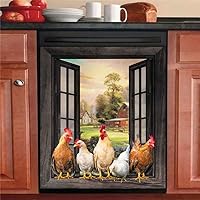 Magnetic Farm Chicken Dishwasher Cover,Kitchen Decor Rooster Refrigerator Magnet Decal Panels,Country Farmhouse Window Fridge Door Cover,Home Appliances Decor Stickers 23