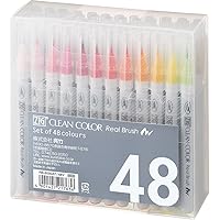 Kuretake ZIG CLEAN COLOR Real Brush 48 Colors set, AP-Certified, Flexible Brush Tip, Professional quality, Odorless, Xylene Free, Easy to create narrow and wide lines, Made in Japan