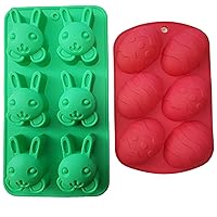 2 Rabbit & Egg Shaped Silicone Molds – Easter Bunny Egg Soap Shapes – DIY Bath Bomb & Cake Baking - Homemade Holiday Baked Gifts - Easter Soaps Mold Bundle by Jolly Jon