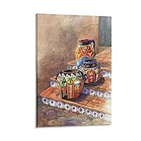 Mexican Culture Ceramic Painted Pottery, Mexican Culture Art Poster Wall Art Paintings Canvas Wall Decor Home Decor Living Room Decor Aesthetic 24x36inch(60x90cm) Frame-Style
