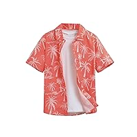 SweatyRocks Boy's Tropical Graphic Print Short Sleeve Button Down Shirt Casual Hawaiian Shirts